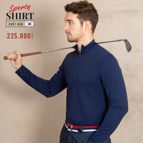 ÁO THỂ THAO NAM CỔ LỌ TAY DÀI PHỐI DÂY KÉO XUẤT HÀN MÀU XANH ĐEN DTN4522L2