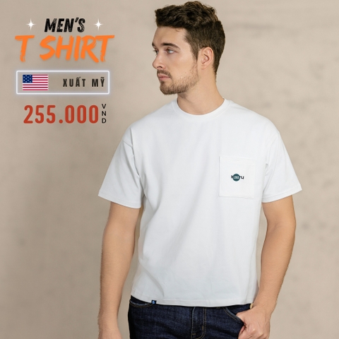 ÁO THUN NAM TAY NGẮN PHỐI TÚI NGỰC XUẤT MỸ MÀU TRẮNG AT4506T2