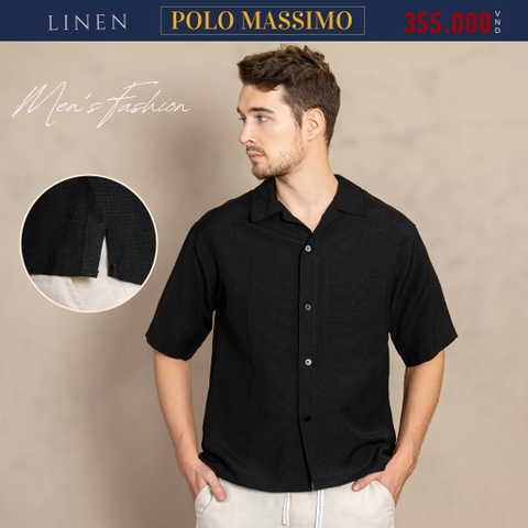 ÁO SƠ MI NAM LINEN TAY NGẮN PHỐI TÚI NGỰC MÀU ĐEN SM4509H-D