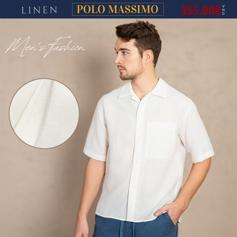 ÁO SƠ MI NAM LINEN TAY NGẮN PHỐI TÚI NGỰC MÀU TRẮNG SM4509H-T