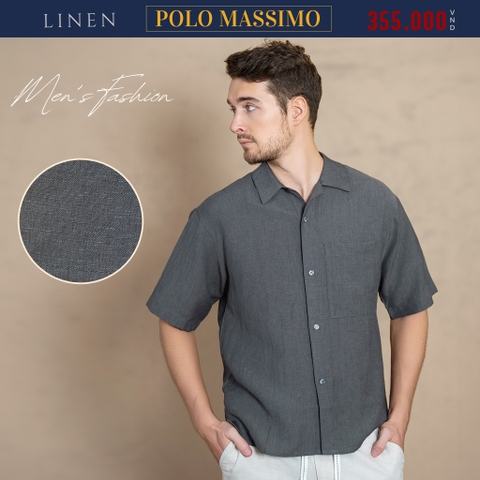 ÁO SƠ MI NAM LINEN TAY NGẮN PHỐI TÚI NGỰC MÀU XÁM SM4509H-R