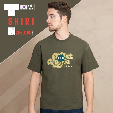 ÁO THUN NAM CỔ TRÒN TAY NGẮN IN CHỮ TRẺ TRUNG MÀU RÊU AT4609TR