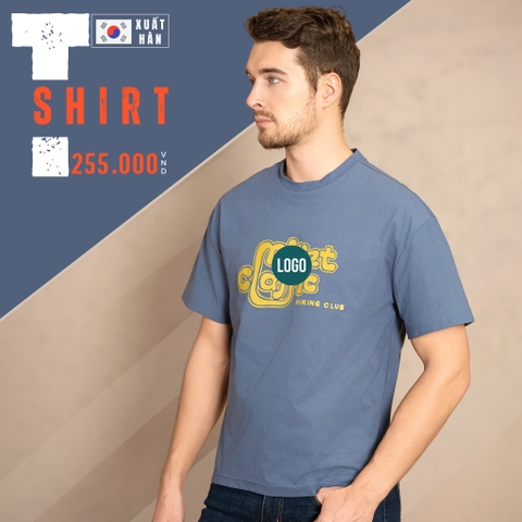 ÁO THUN NAM CỔ TRÒN TAY NGẮN IN CHỮ TRẺ TRUNG MÀU XANH AT4609TX