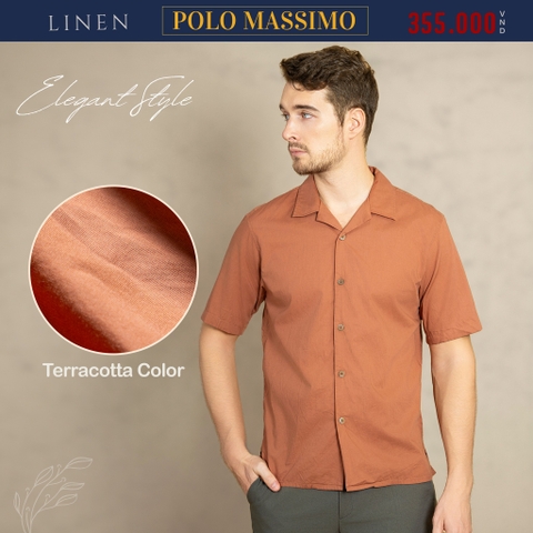 ÁO SƠ MI NAM LINEN TAY NGẮN CỔ DANTON MÀU CAM ĐẤT SM4429D-R1