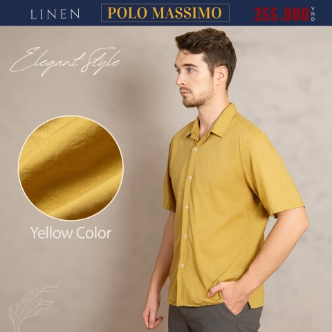 ÁO SƠ MI NAM LINEN TAY NGẮN CỔ DANTON MÀU VÀNG SM4429D-V