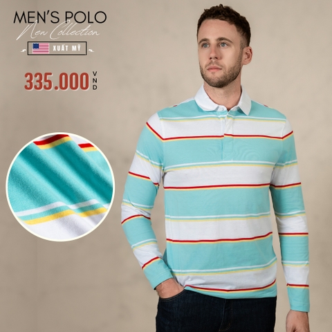 ÁO POLO NAM TAY DÀI XUẤT MỸ KẺ SỌC NGANG MÀU XANH LÁ PL4719H
