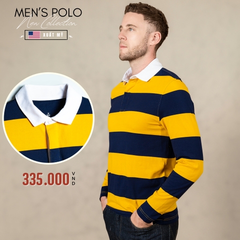 ÁO POLO NAM TAY DÀI XUẤT MỸ KẺ SỌC NGANG MÀU VÀNG PL4719H3