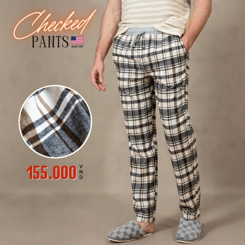 QUẦN DÀI NAM XUẤT MỸ LƯNG THUN VẢI NỈ KẺ SỌC CARO MÀU XÁM QD4719L2