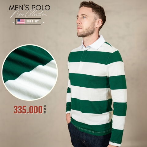 ÁO POLO NAM TAY DÀI XUẤT MỸ KẺ SỌC NGANG MÀU XANH LÁ ĐẬM PL4719H2