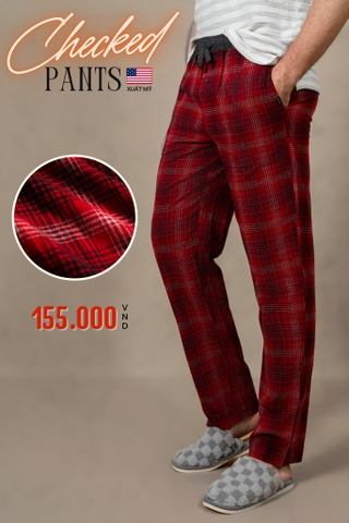 QUẦN DÀI NAM XUẤT MỸ LƯNG THUN VẢI NỈ KẺ SỌC CARO MÀU ĐỎ QD4719L