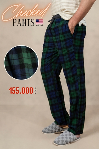 QUẦN DÀI NAM XUẤT MỸ LƯNG THUN VẢI NỈ KẺ SỌC CARO MÀU XANH LÁ QD4719L3