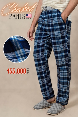 QUẦN DÀI NAM XUẤT MỸ LƯNG THUN VẢI NỈ KẺ SỌC CARO MÀU XANH DƯƠNG QD4719L1