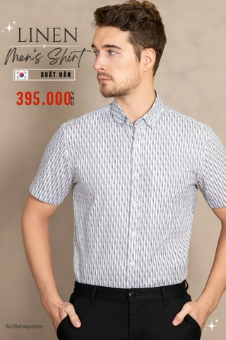 ÁO SƠ MI NAM LINEN TAY NGẮN XUẤT HÀN HỌA TIẾT HÌNH HỌC MÀU XÁM SM4611T