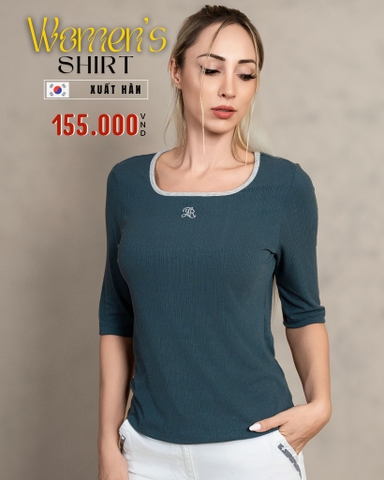 ÁO THUN NỮ TAY LỠ CỔ VUÔNG XUẤT HÀN MÀU XANH ATN4406T1