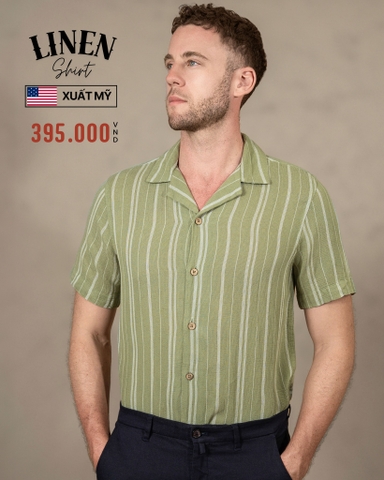 ÁO SƠ MI NAM LINEN TAY NGẮN XUẤT MỸ KẺ SỌC MÀU XANH BƠ SM4725U2