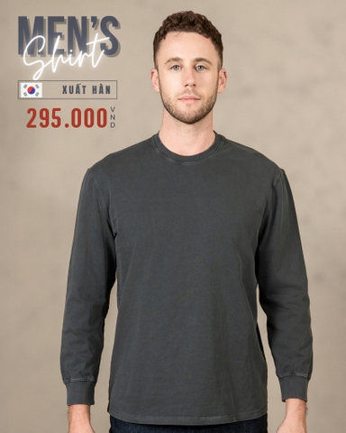 ÁO THUN NAM CỔ TRÒN TAY DÀI XUẤT HÀN MÀU XÁM ĐEN AT4722H2