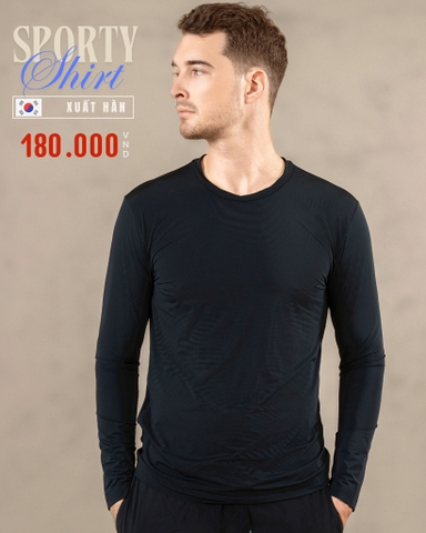 ÁO THUN THỂ THAO NAM CỔ TRÒN TAY DÀI XUẤT HÀN MÀU ĐEN AT4723H