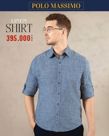 ÁO SƠ MI NAM LINEN TAY DÀI MÀU XANH BIỂN SM482T