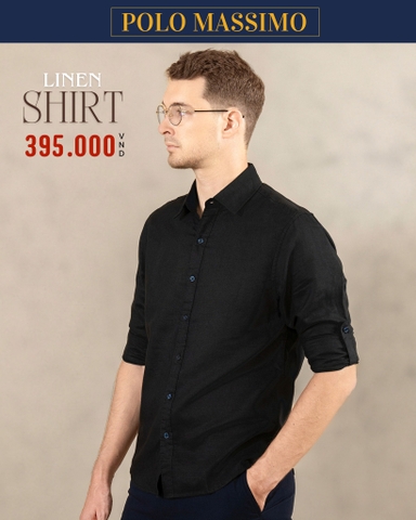 ÁO SƠ MI NAM LINEN TAY DÀI MÀU ĐEN SM4825T3