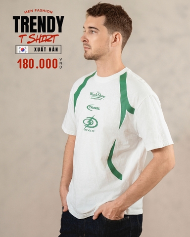 ÁO THUN NAM TAY NGẮN MÀU TRẮNG XUẤT HÀN IN HÌNH TRẺ TRUNG AT4804H