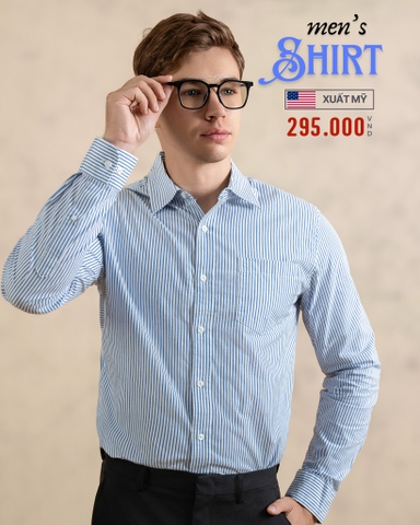 ÁO SƠ MI NAM TAY DÀI XUẤT MỸ KẺ SỌC DỌC XANH DƯƠNG SM4830L11