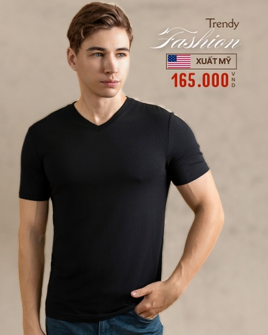 ÁO THUN NAM CỔ TIM TAY NGẮN XUẤT MỸ MÀU ĐEN AT4909L1