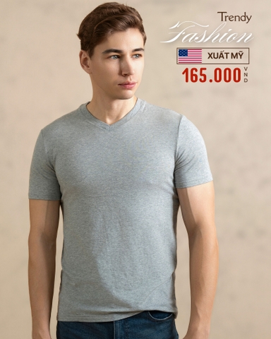 ÁO THUN NAM CỔ TIM TAY NGẮN XUẤT MỸ MÀU XÁM AT4909L