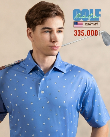ÁO POLO GOLF NAM TAY NGẮN XUẤT MỸ MÀU XANH DƯƠNG CHẤM BI PL4425T24