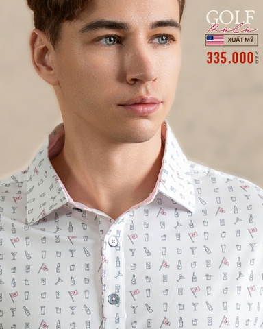 ÁO POLO GOLF NAM TAY NGẮN XUẤT MỸ MÀU TRẮNG HỌA TIẾT TRẺ TRUNG PL4425T31