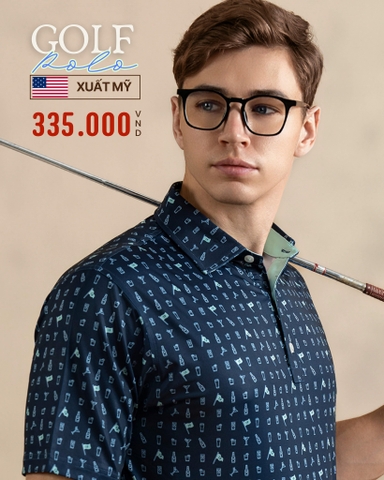 ÁO POLO GOLF NAM TAY NGẮN XUẤT MỸ MÀU XANH ĐEN HỌA TIẾT TRẺ TRUNG PL4425T70