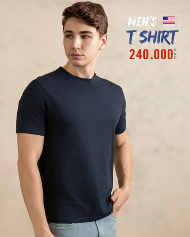 ÁO THUN NAM CỔ TRÒN TAY NGẮN XUẤT MỸ MÀU XANH ĐEN AT4917D6