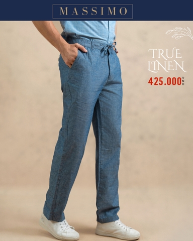 QUẦN DÀI NAM VẢI LINEN PHOM SLIMFIT LƯNG CO GIÃN MÀU XANH LAM RETRO QD4907T3