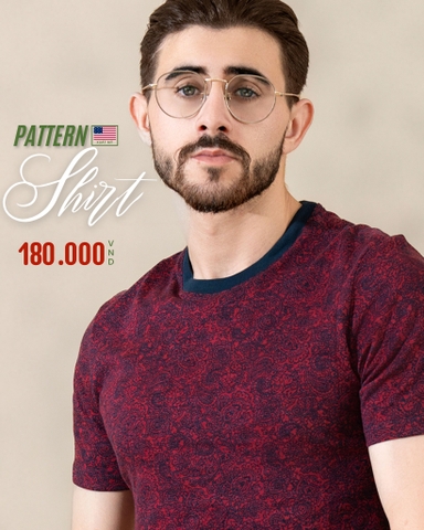 ÁO THUN NAM CỔ TRÒN TAY NGẮN XUẤT MỸ HỌA TIẾT PAISLEY MÀU ĐỎ 2216-2