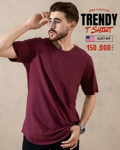 ÁO THUN NAM CỔ TRÒN TAY NGẮN VẠT BẦU XUẤT MỸ MÀU ĐỎ 4219D