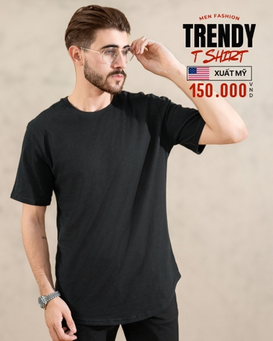 ÁO THUN NAM CỔ TRÒN TAY NGẮN VẠT BẦU XUẤT MỸ MÀU ĐEN 4219DE