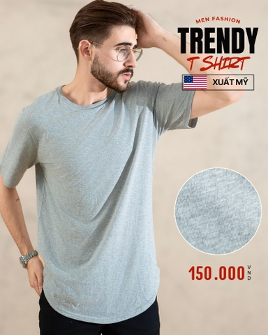 ÁO THUN NAM CỔ TRÒN TAY NGẮN VẠT BẦU XUẤT MỸ MÀU XÁM 4219X