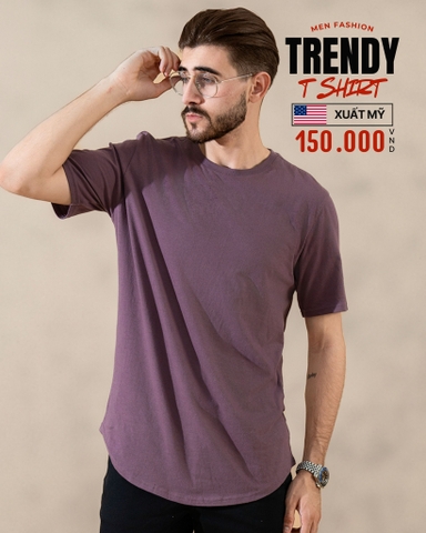 ÁO THUN NAM CỔ TRÒN TAY NGẮN VẠT BẦU XUẤT MỸ MÀU TÍM TRẦM 4219RU