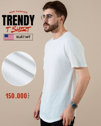 ÁO THUN NAM CỔ TRÒN TAY NGẮN VẠT BẦU XUẤT MỸ MÀU TRẮNG 4219TR