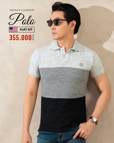 ÁO POLO NAM TAY NGẮN XUẤT MỸ PHỐI SỌC XÁM PL4B22D5