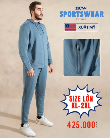 ÁO KHOÁC NAM VÀ QUẦN THUN THỂ THAO XUẤT MỸ MÀU XANH - SIZE LỚN XL-2XL