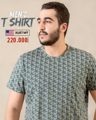 ÁO THUN NAM CỔ TRÒN TAY NGẮN XUẤT MỸ HỌA TIẾT GEOMETRIC MÀU XÁM 21110L-1