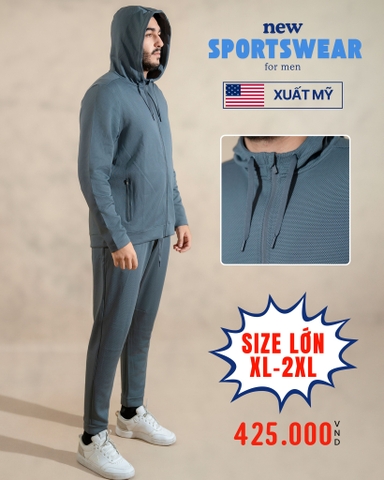 ÁO KHOÁC NAM VÀ QUẦN THUN THỂ THAO XUẤT MỸ MÀU XÁM - SIZE LỚN ( XL - 2XL )