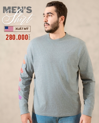 ÁO THUN NAM CỔ TRÒN TAY DÀI XUẤT MỸ MÀU XÁM 2817Q-3