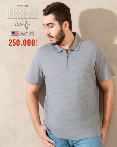 ÁO POLO NAM TAY NGẮN XUẤT MỸ PHỐI DÂY KÉO MÀU XÁM 2318Q-1