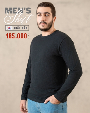 ÁO THUN NAM CỔ TRÒN TAY DÀI XUẤT HÀN MÀU ĐEN 267D-K