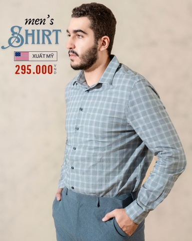 ÁO SƠ MI NAM TAY DÀI XUẤT MỸ KẺ CA RÔ MÀU XÁM 4116K-34