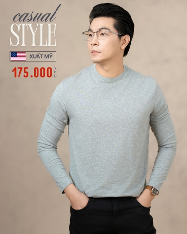 ÁO THUN NAM CỔ TRÒN TAY DÀI XUẤT MỸ MÀU XÁM AT5103L3
