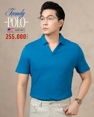 ÁO POLO NAM TAY NGẮN XUẤT MỸ MÀU XANH DƯƠNG PL4B16L6