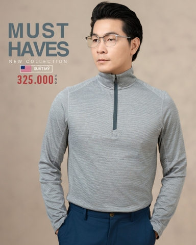 ÁO KHOÁC THUN THỂ THAO NAM CỔ TRỤ XUẤT MỸ MÀU XÁM NHẠT AK4B07L2