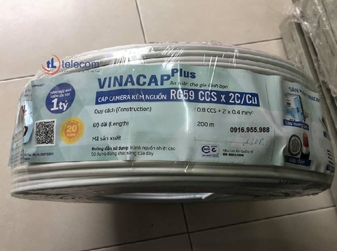 Cáp đồng trục kèm nguồn RG59 CCS x 2C/Cu Vinacap